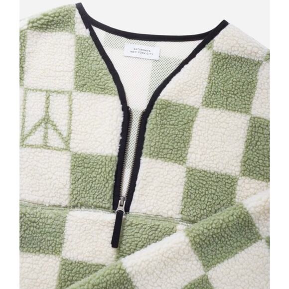 Saturdays New York City Green and White Checkered Cardigan - Picture 2 of 13